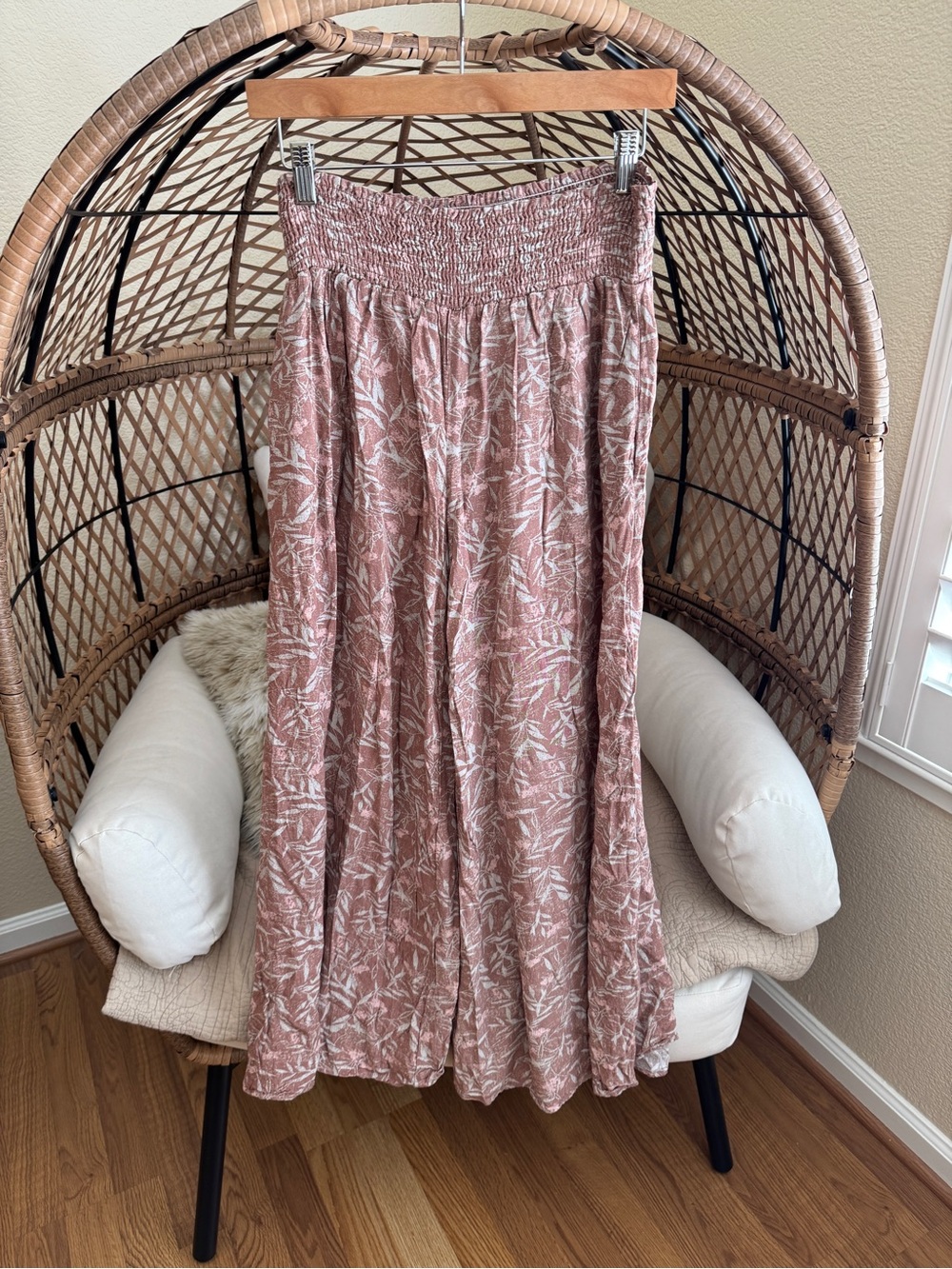 Final Touch Wide Leg Smocked Pants Rose Pink Large